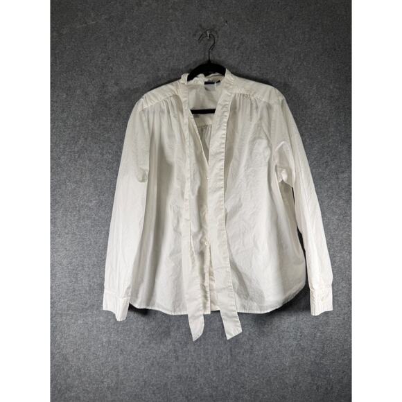 GAP‎ Top Women XL White Long Sleeve Tie Neckline Button Front Career Business - Picture 1 of 8